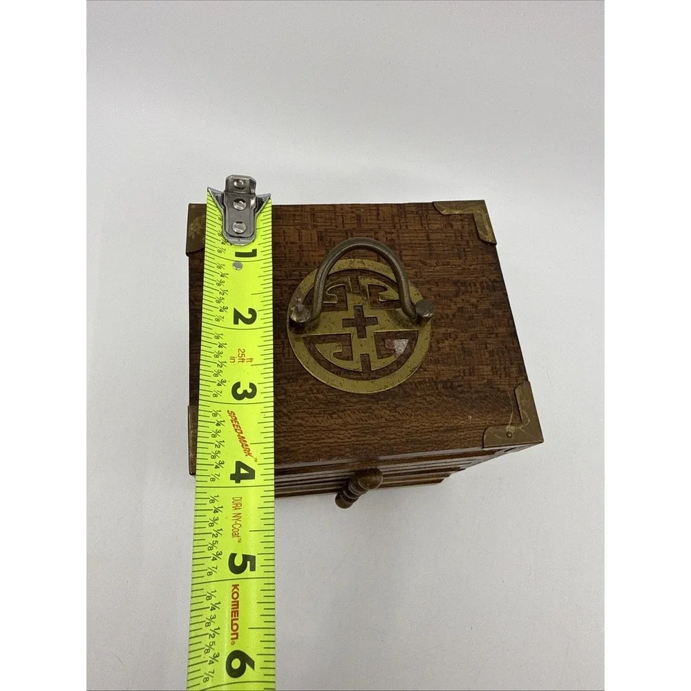 Vintage MCM 6 Coasters Set Wood Metal Cork Mid Century Modern Stacking 4